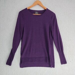 Badgley Mischka Sweater Womens M 100% Merino Wool Crewneck Purple Long Sleeve